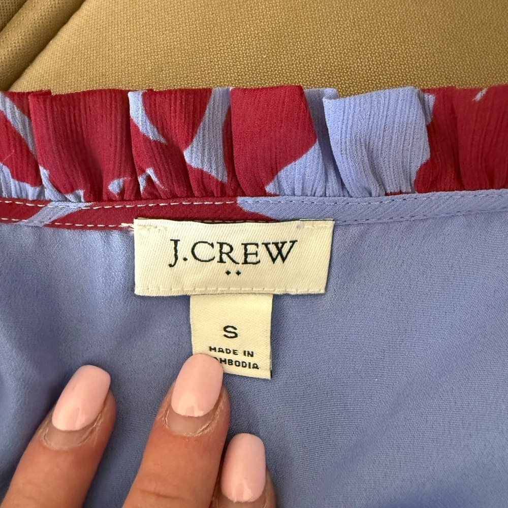 Jcrew Small Floral Print Short-Sleeve Blouse - Blue & Burgundy - Picture 4 of 4